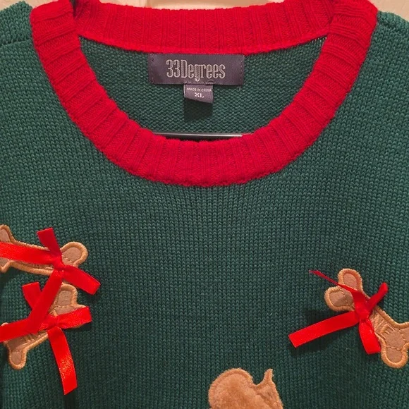 33 Degrees Christmas Holiday Green and Red Pug Dog Sweater - Picture 3 of 6